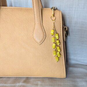 YELLOW & GOLD BEADED CHARM FOR HANDBAG PURSE TOTE SHOULDER BAG OR BACKPACK